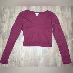 Bozzolo Women's Long Sleeve V-Neck Crop Top - Pink